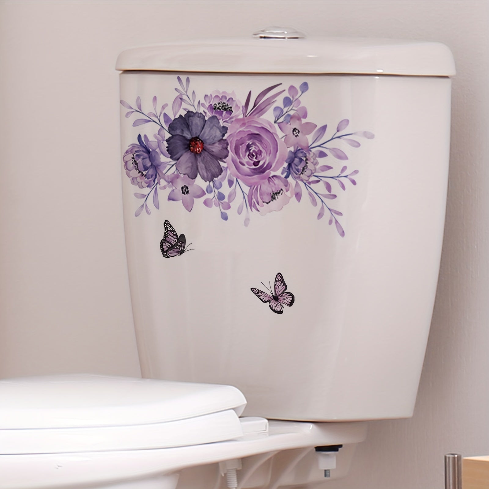 Purple Butterfly Flying Flower Leaves Wall Sticker Toilet Sticker