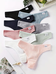 8pcs Seamless Ribbed Thongs Low Waist Panties Women's Lingerie
