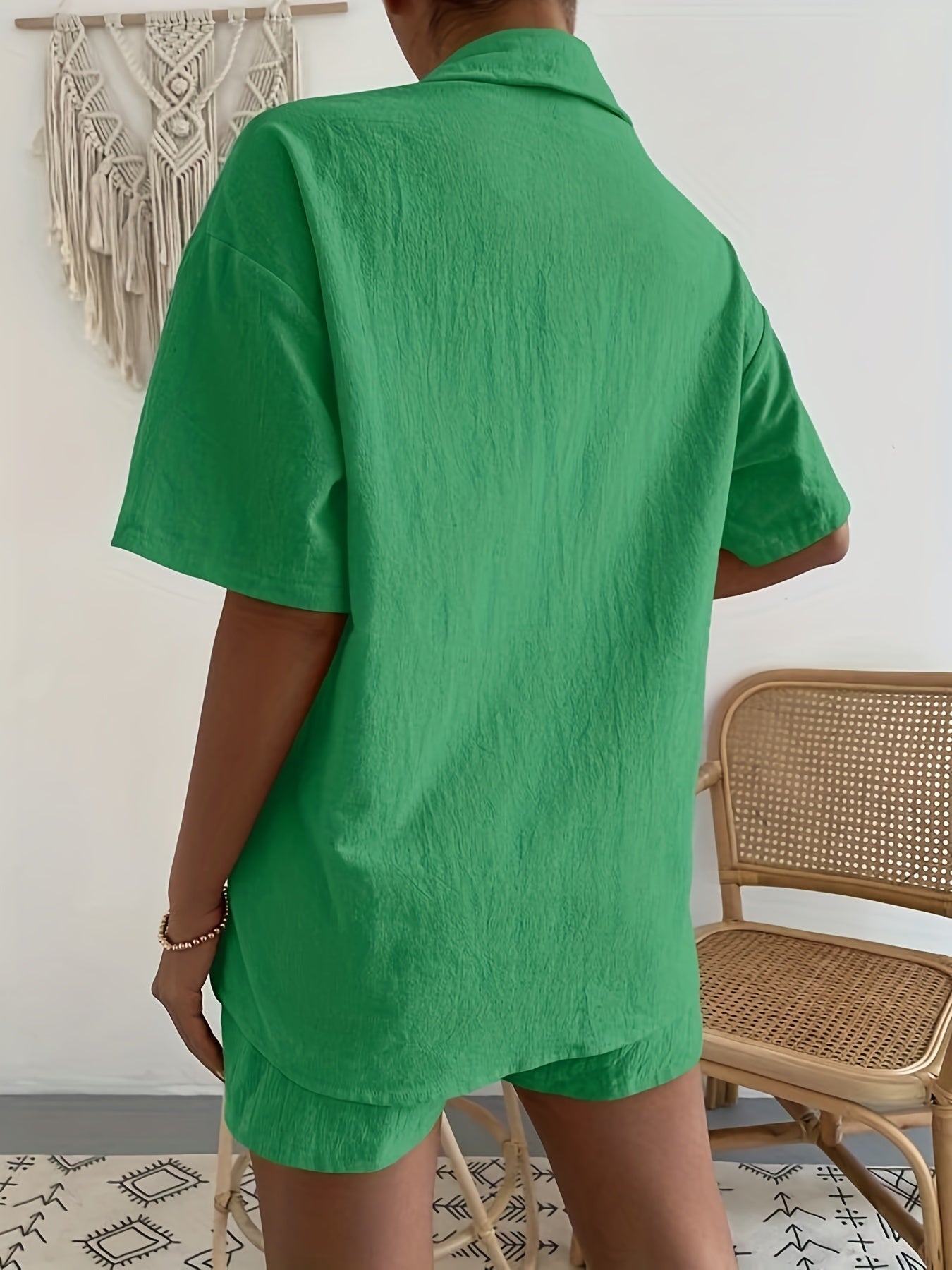 Casual Button Front Shirt & Shorts Set