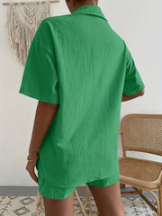 Casual Button Front Shirt & Shorts Set