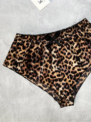 Sultry Floral Lace Lingerie Set Unlined Bra & Leopard Shorts