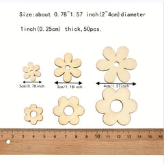 50pcs Wooden Flower Cutouts DIY Home Decorations