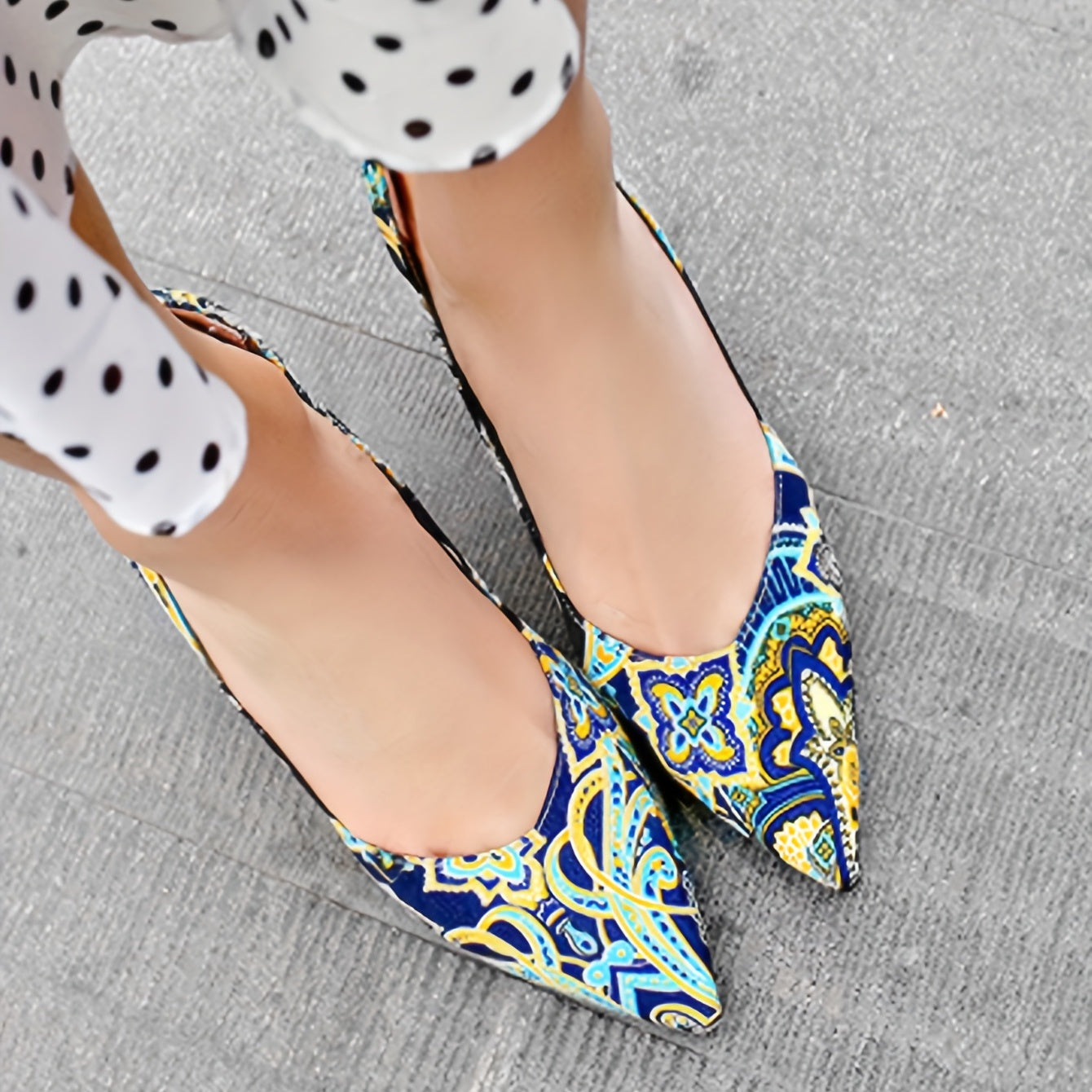 Floral Print Stiletto Heels Pointed Toe Slip-On Shoes