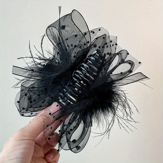 Ancient Style Ostrich Feather Hair Claw Large Hairpin
