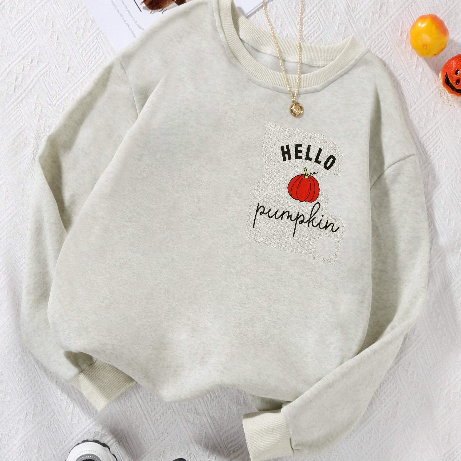 Pumpkin Print Sweatshirt Casual Long Sleeve Crew Neck Sweatshirt