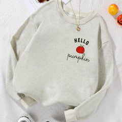 Pumpkin Print Sweatshirt Casual Long Sleeve Crew Neck Sweatshirt