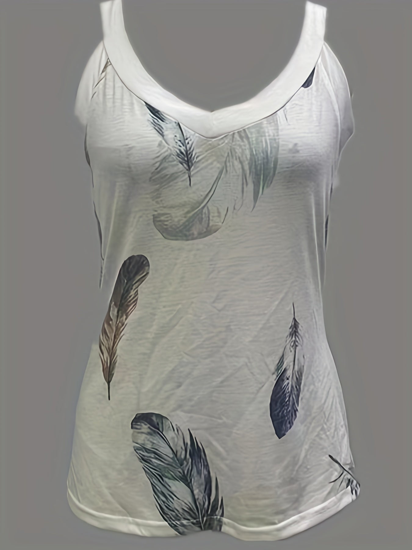 Feather Print V Neck Tank Top Sleeveless Casual Top Women's Clothing