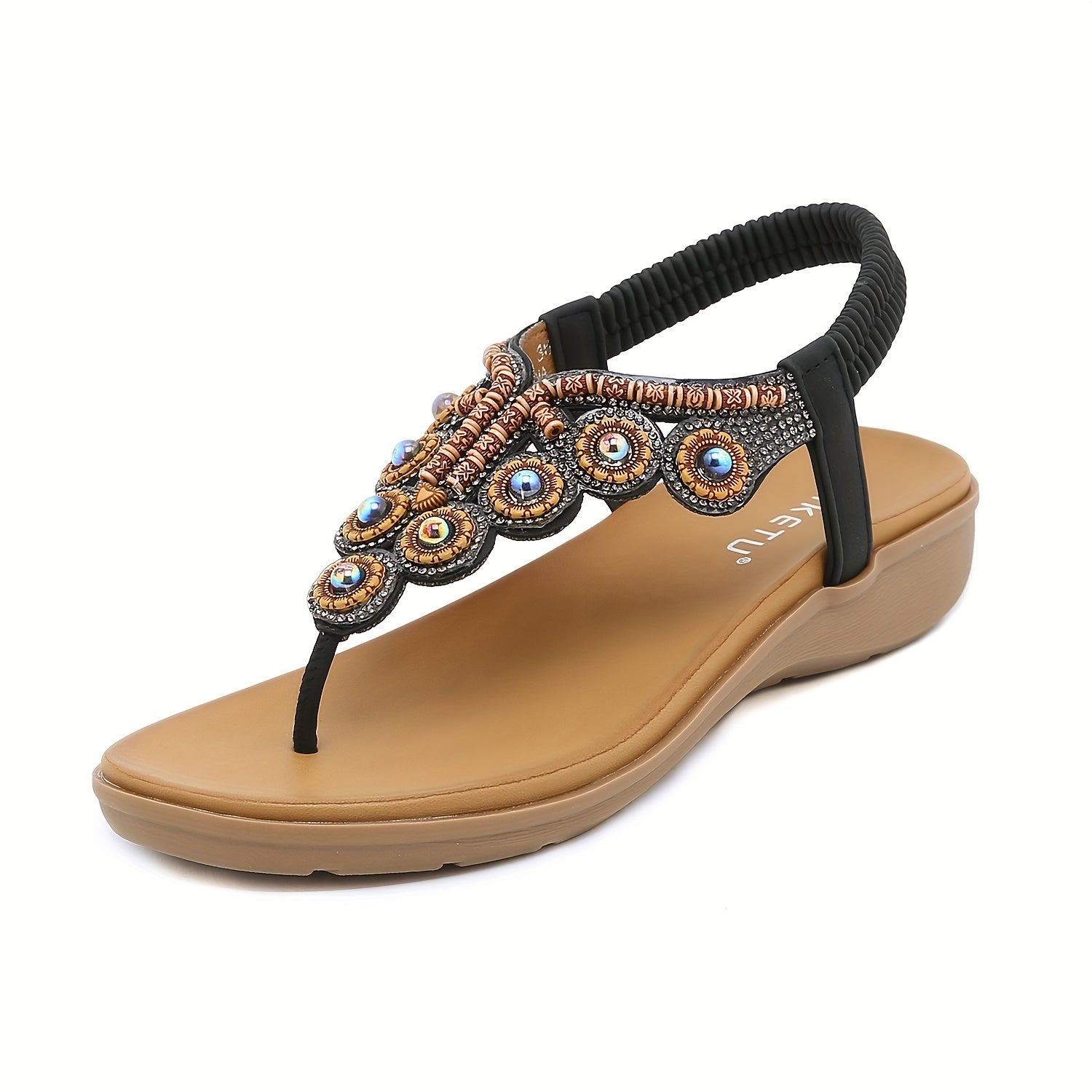 Boho Style Wedge Sandals with Rhinestone Detail