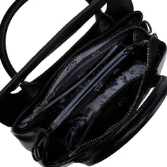 Vintage Crocodile Pattern Leather Boston Bag Adjustable Strap H