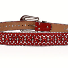 Y2K Red Rhinestone Inlaid Beads Decor PU Belt
