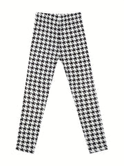 Girls Houndstooth Leggings Slim Fit Stretchy Casual Pants