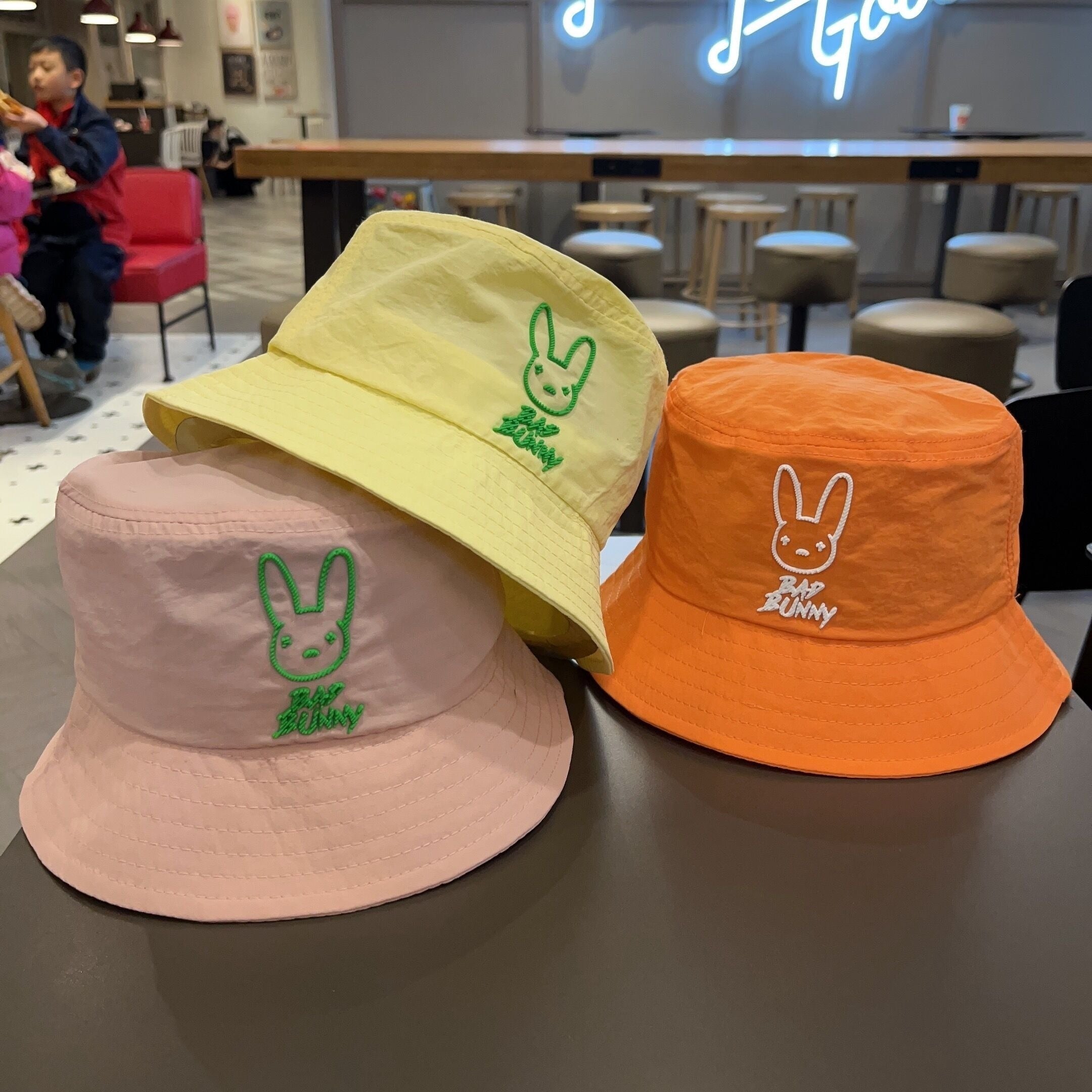 Kids Sunshade Bucket Hat Rabbit Print Double Sided