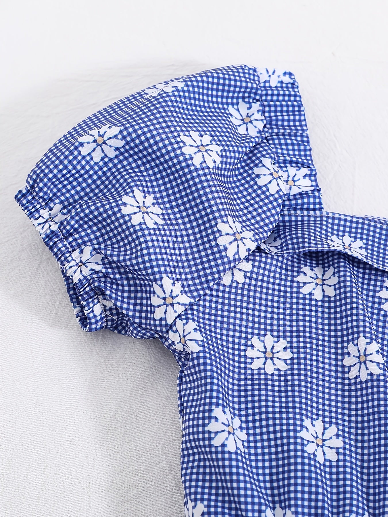 Girls Short Bubble Sleeve Romper Flowers Print Jumpsuit