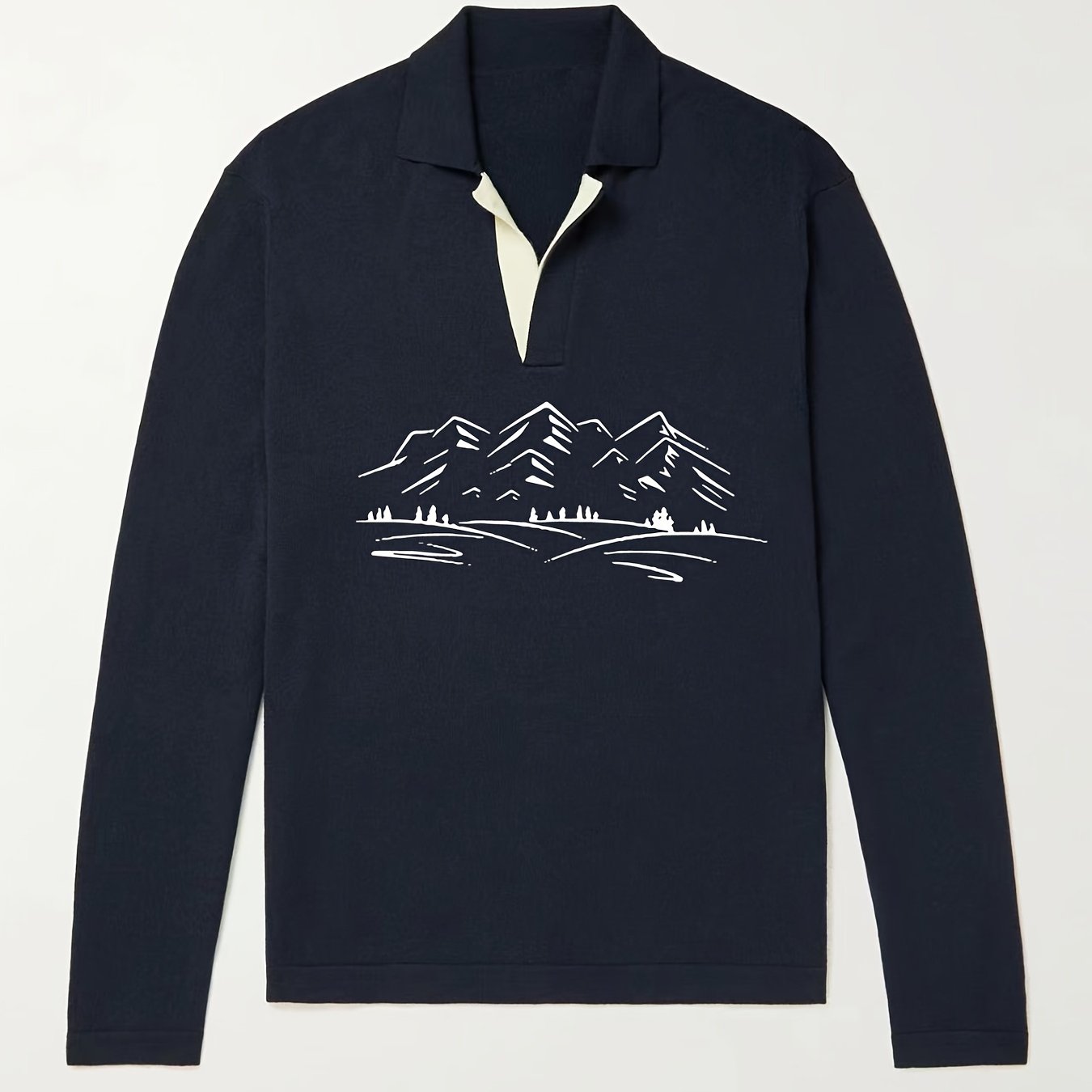Mountain Pattern Knit Polo Shirt Men's Casual Lapel Stretch Pullover Sweater