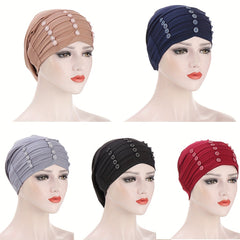 Solid Layer Turban Hijab Cap Flower Decor Head Scarf Lightweight Bonnet