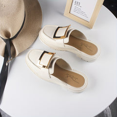 Women's Square Buckle Mules Patent Leather Slides