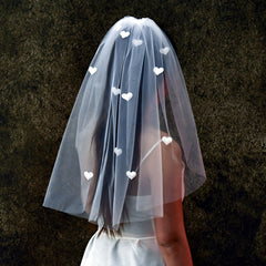 Short Bridal Veil with Heart Embellishments Sheer Nylon Wedding Veil