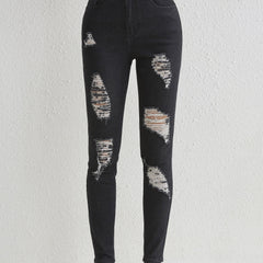 Ripped Holes Skinny Jeans Slim Fit Slash Pockets High Stretch Casual Denim Pants