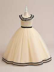 Girls Satin & Tulle Ruffle Collar Maxi Ball Gown