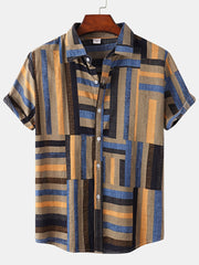 Men's Casual Stripe Pattern Short Sleeve Hawaiian Shirt