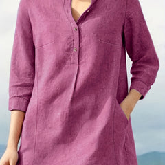 Long Sleeve Button Up Tunic Top With Pockets