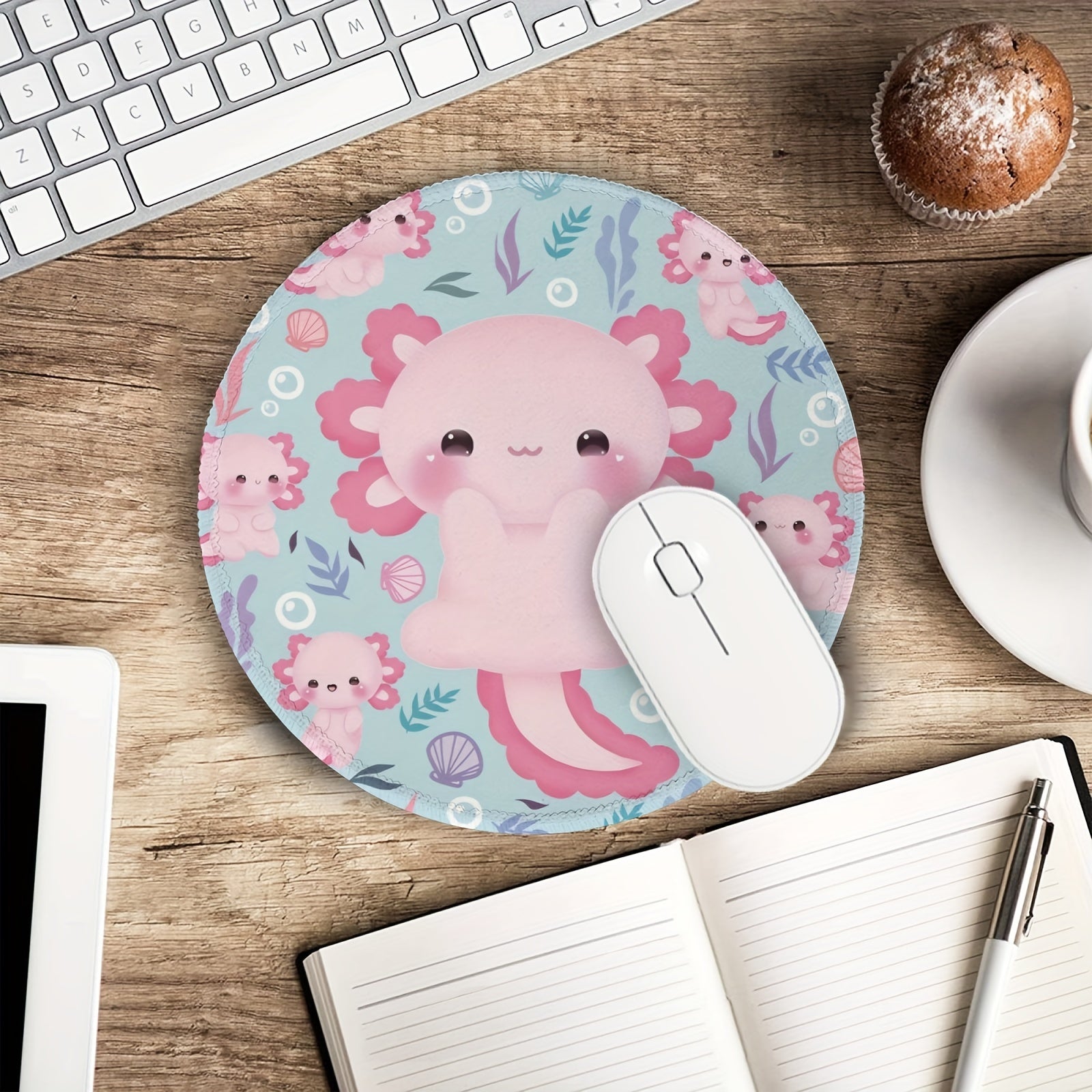 Axolotl Round Mouse Pad Non Slip Rubber Base Home Office Decor Desk Accessories