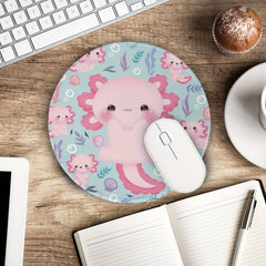 Axolotl Round Mouse Pad Non Slip Rubber Base Home Office Decor Desk Accessories