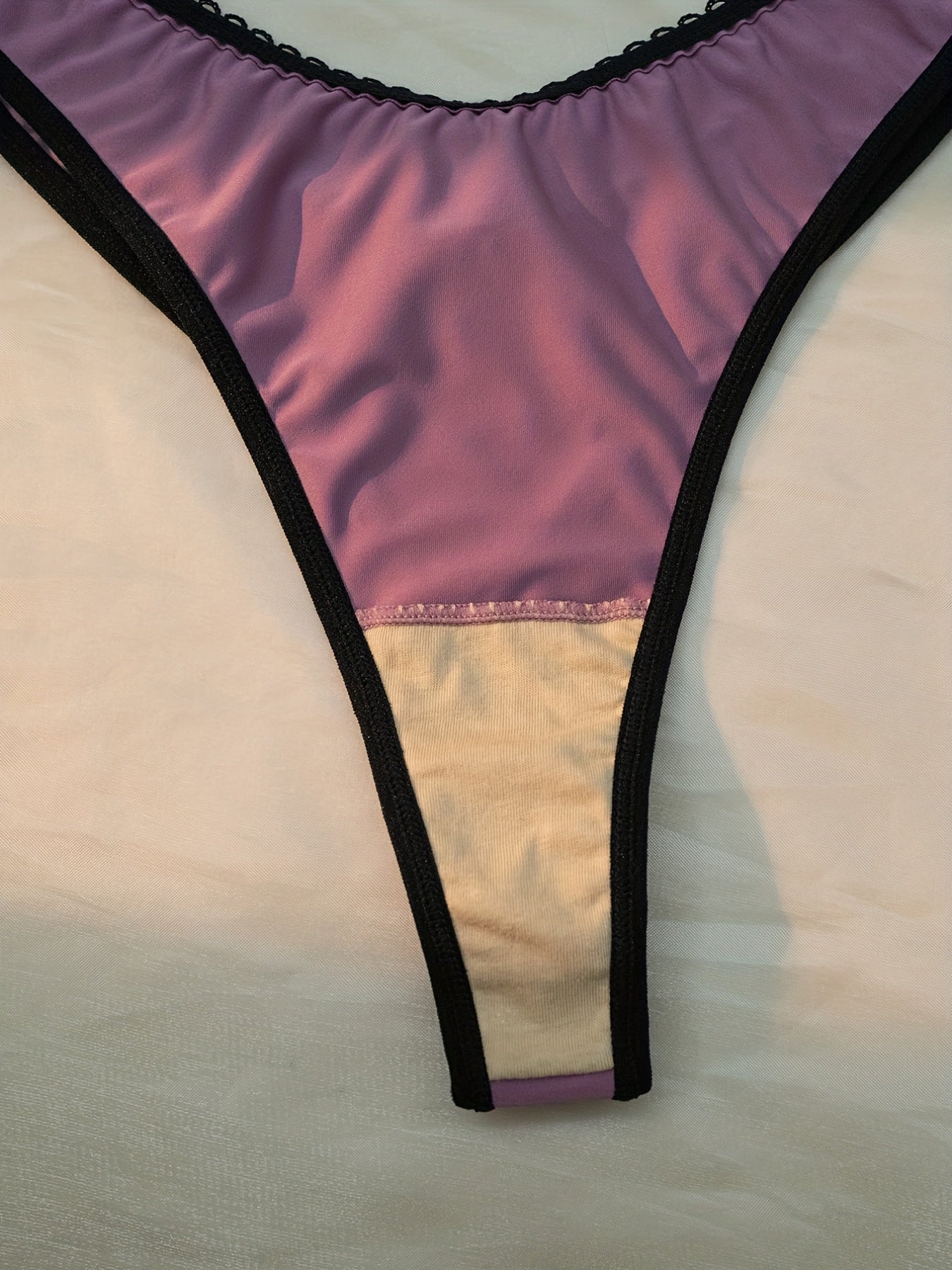 5pcs Mixed Contrast Trim Thongs Soft Intimates Panties Women's Underwear