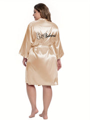 Plus Size Butterfly Pattern Satin Lounge Robe