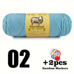 100g Wool Yarn w/ 2 Blue Markers for Knitting Cardigan Blanket