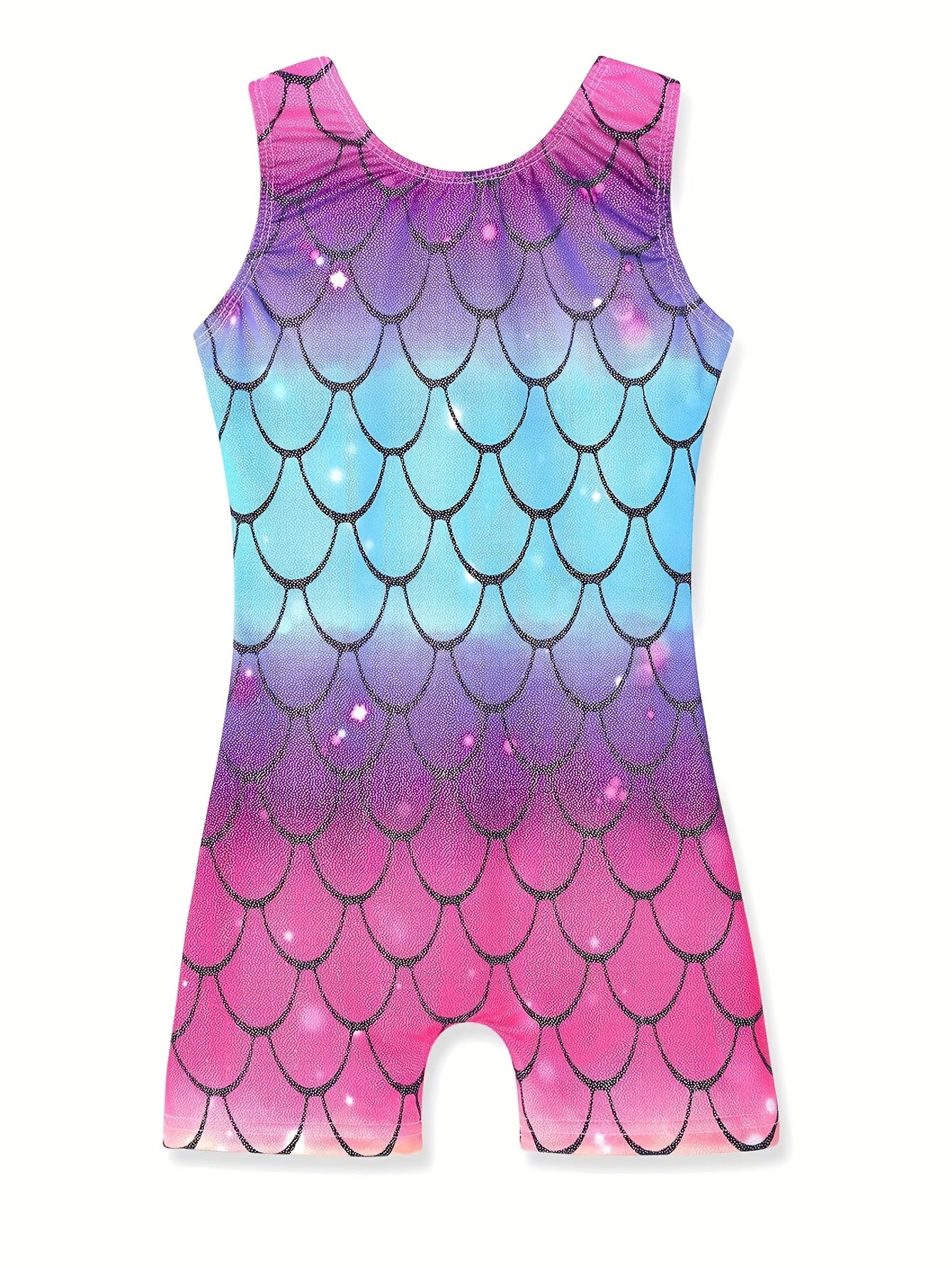 Girls Mermaid Scale Sleeveless Gymnastics Romper Leotard