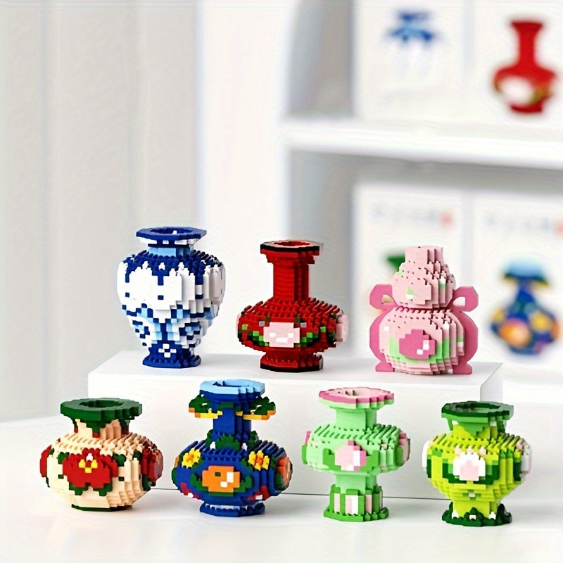 Flower Vase Building Blocks Desktop Decor Christmas Gift Floral Theme