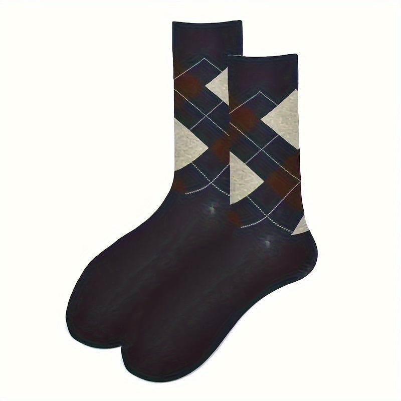 5 Pairs Men's Thermal Checkered Crew Socks Nylon Cotton Blend