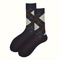 5 Pairs Men's Thermal Checkered Crew Socks Nylon Cotton Blend