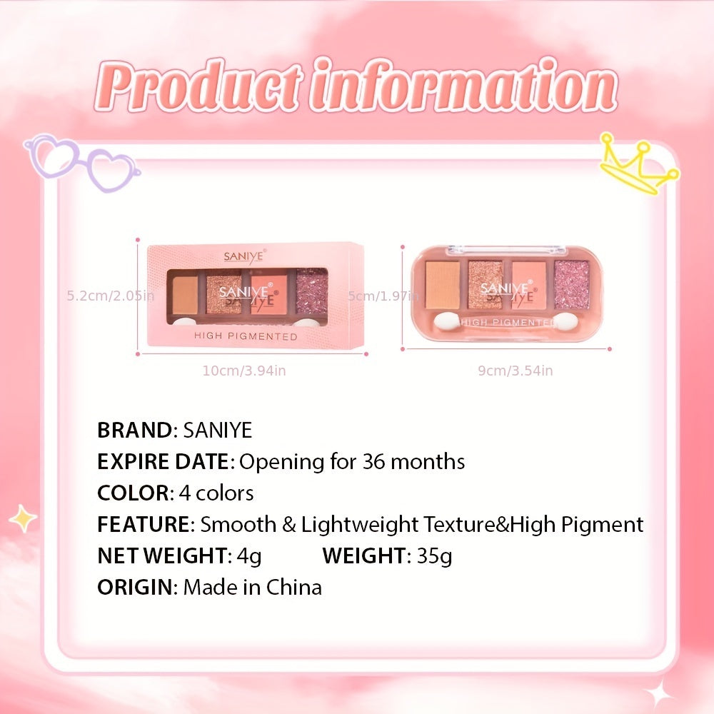 4 Colors Eyeshadow Palette Brown Berry Tone Matte Pearly Natural Finish