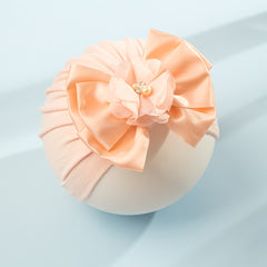 Baby Girls Bow Turban Cap With Faux Pearl Decorative Accessories