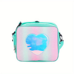 Laser Rainbow Heart Lunch Bag Handbag Insulated Bento Pack Crossbody Bag