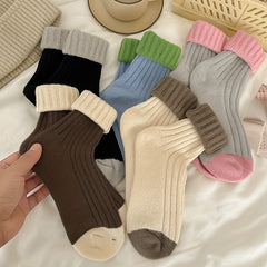 5 Pairs Colorblock Crew Socks Women's Mid Tube Stockings
