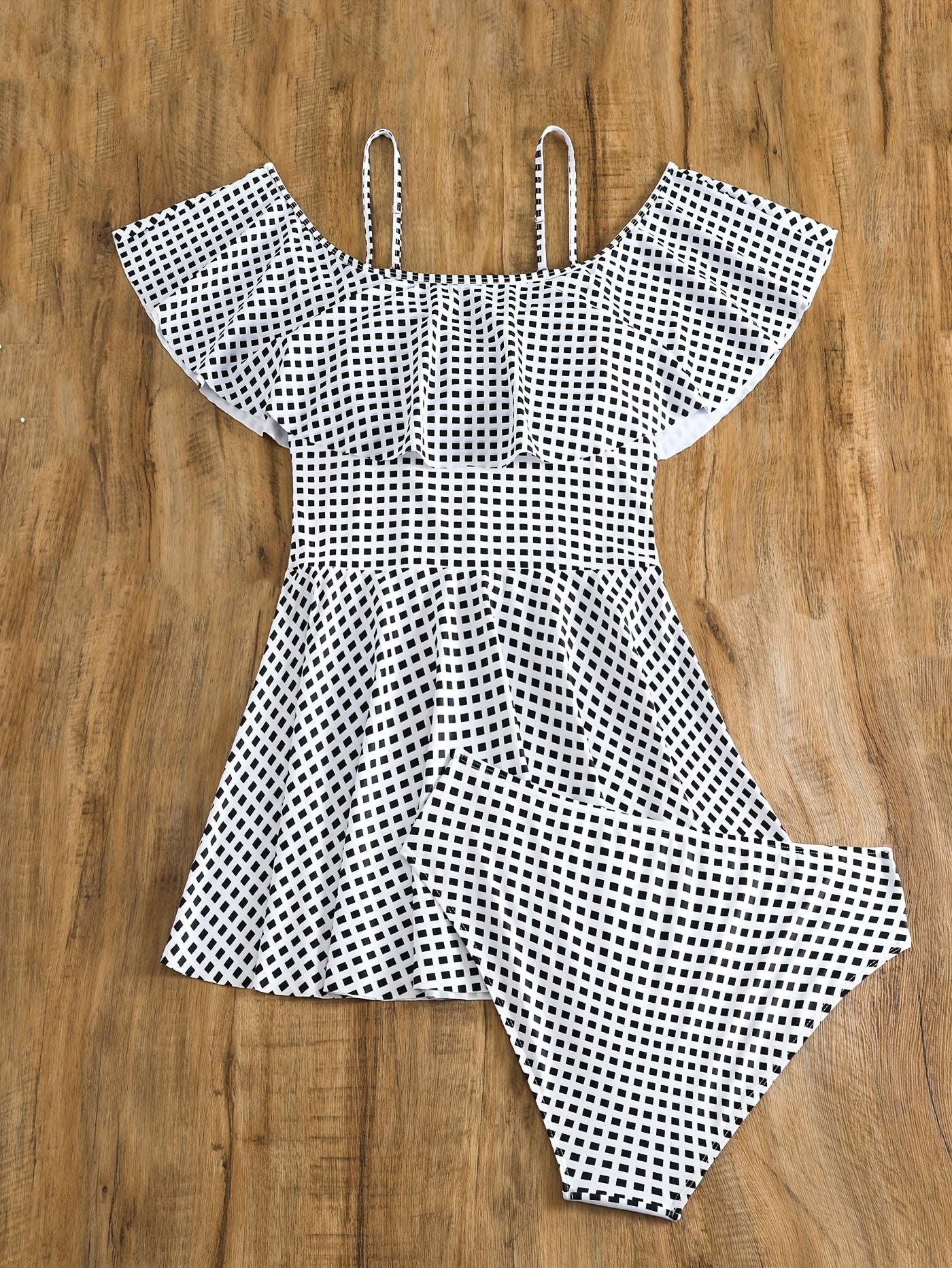 Cold Shoulder Ruffle Tankini Set with Panty Swimsuit