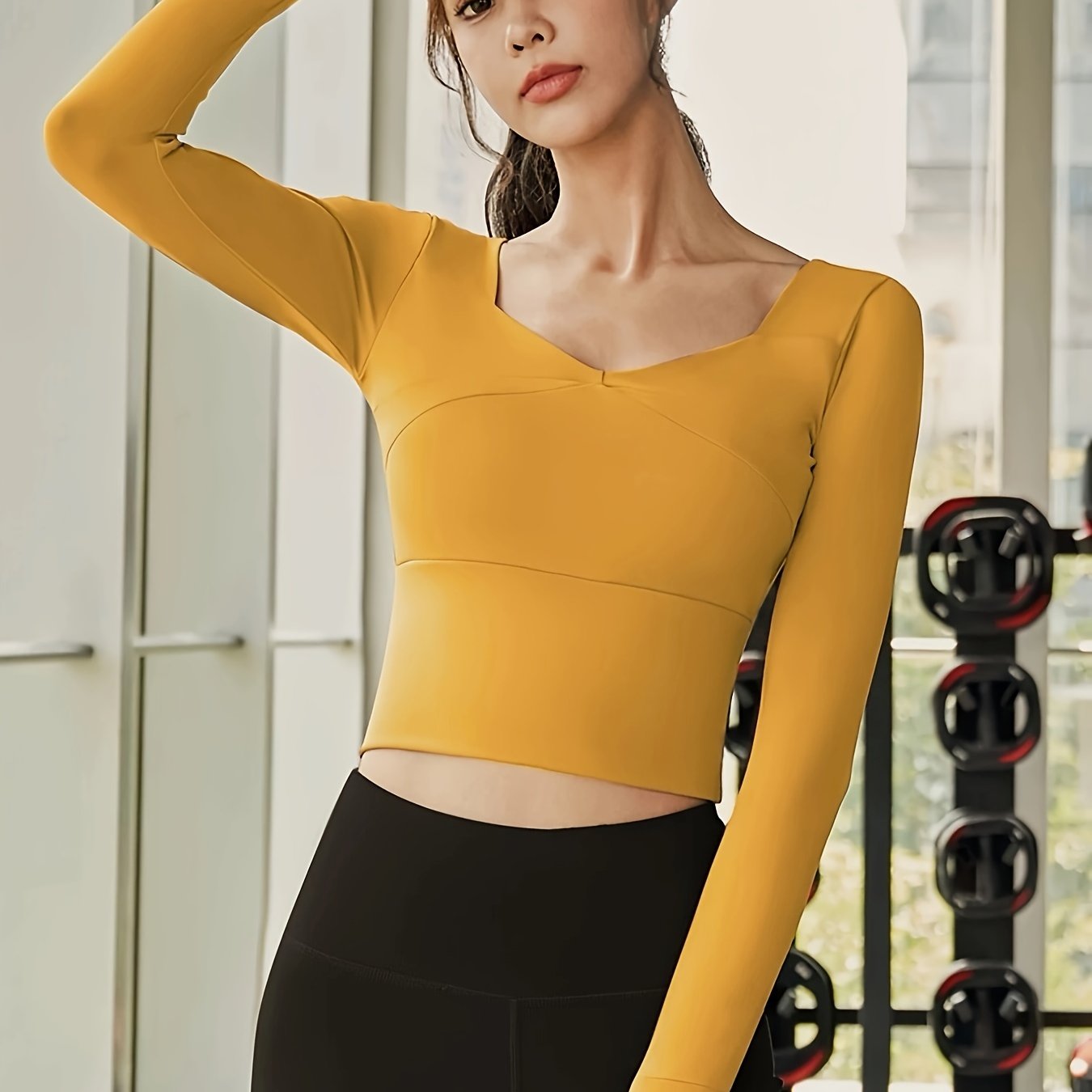 Solid Yoga Quick Drying Crop Top Long Sleeve Running Sports T shirt