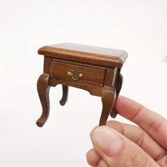 1:12 Scale Vintage Bedside Table with Retro Radio & Golden Accents