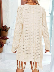 Women's Hollow Out Long Sleeve Tassel Trim Cardigan