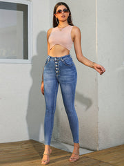 High Rise Button Fly Skinny Jeans for Women