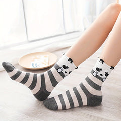 5 Pairs Cute Animal Print Mid Tube Socks Women's Stockings