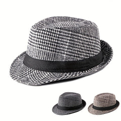 Retro Plaid Wide Brim Fedora Hat for Party Meeting