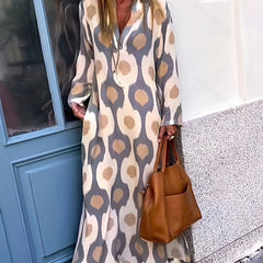 Vintage V-Neck Long Sleeve Maxi Dress