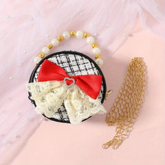 Kids Round Faux Pearl Beaded Handbag Chain Crossbody Bag