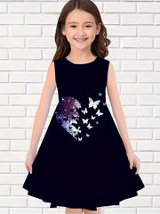 Girls Broken Heart & Butterfly Graphic Sleeveless Dress