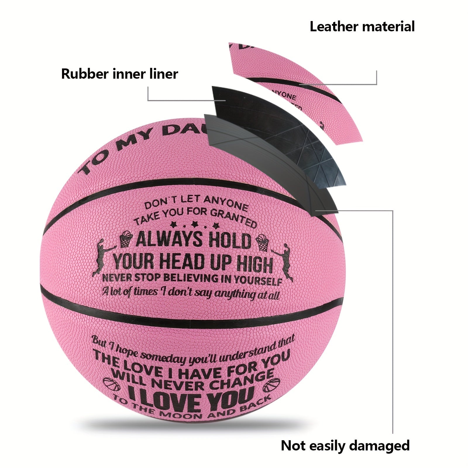 Engraved Outdoor Basketball Size 7 Gift for Daughter with Pump and Needles