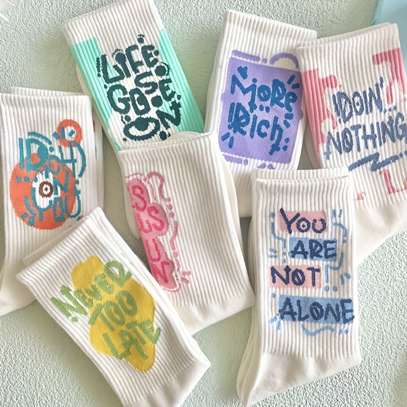 7 Pairs Letter Print Socks Women's Stockings